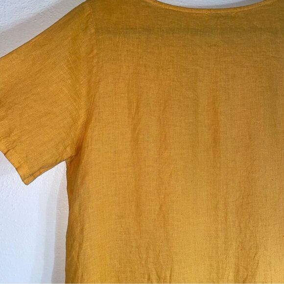 Terzo Millennio L 100% Linen Yellow Short Sleeve Top Lagenlook - Picture 7 of 8